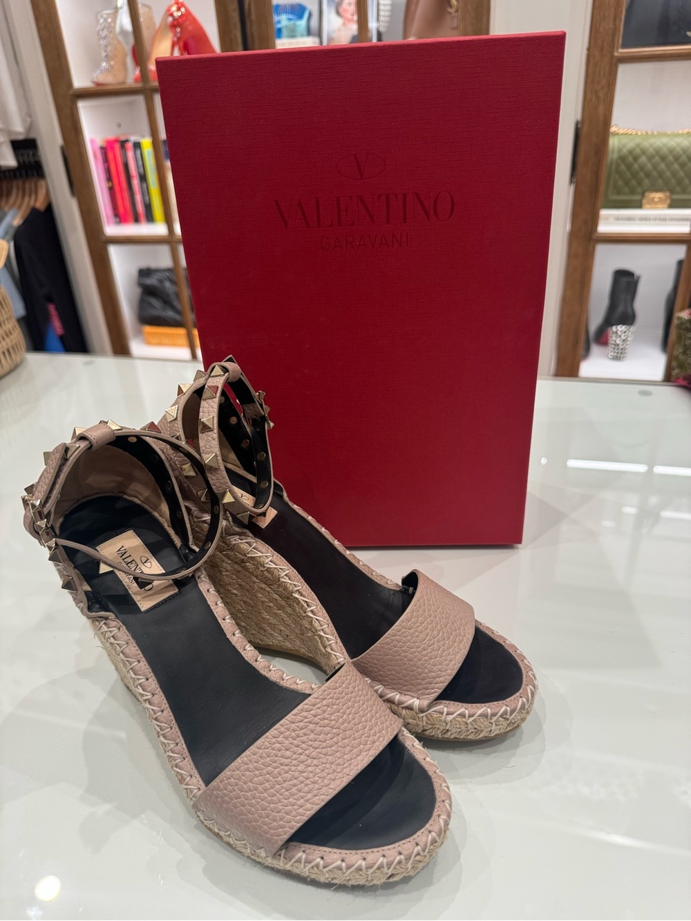 Valentino Garavani Rockstud Espadrille Wedge Sandals – Size 38
